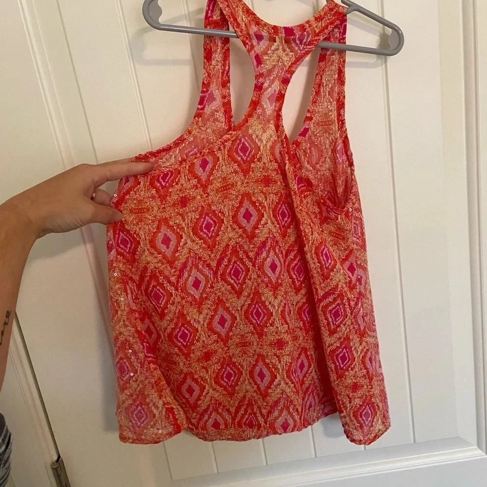 Girl’s multicolored pink‎ orange sequin front tank top — small